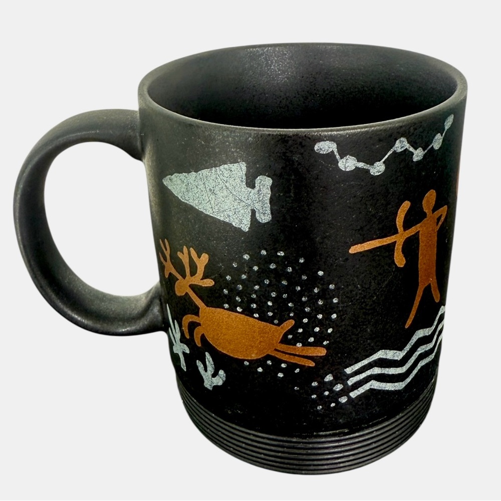 P. Moats Black Coffee Mug Old West Mustang Hunting Non-Slip Rubber Base 16 oz